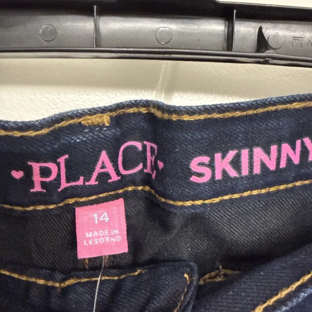 The Children's Place Girls Jeans Size 14, Skinny Dark Wash Blue Denim Button NWT